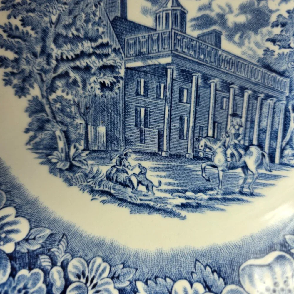 Staffordshire Liberty Blue Coupe Soup Bowl Blue White Design Mount Vernon